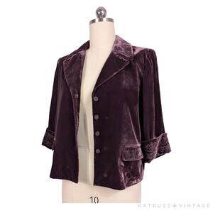 Tahari Velvet Blazer Jacket 10 Purple Whimsigoth Embroidered Romance Holiday